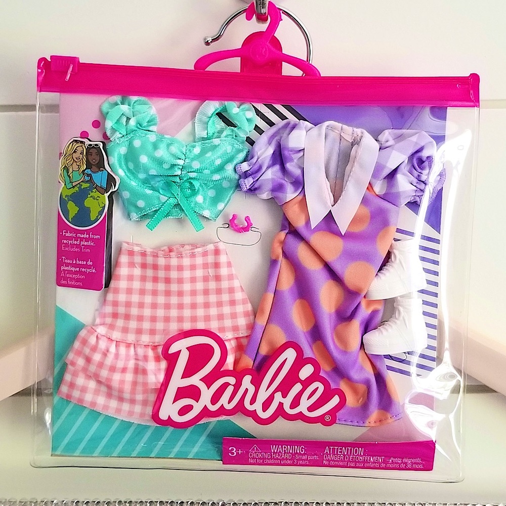 NEW Barbie Fashion Pack 2 Outfits New With Tags Doll Clothing Gingham Polka Dot